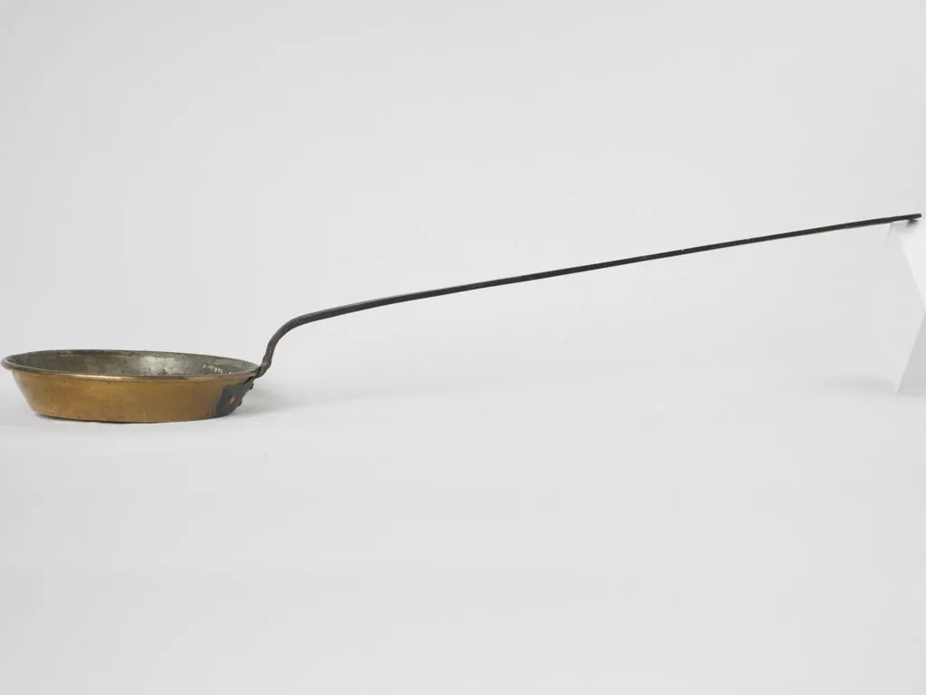 19th-century French copper sauté pan with long handle 52"
