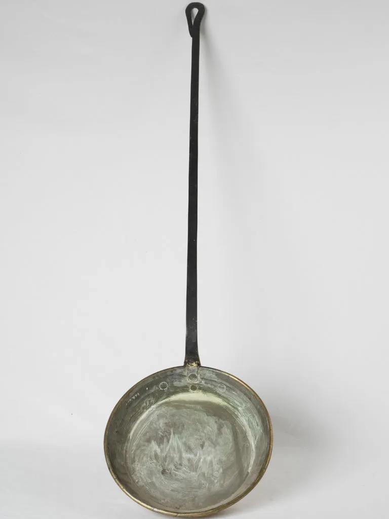 19th-century French copper sauté pan with long handle 52"