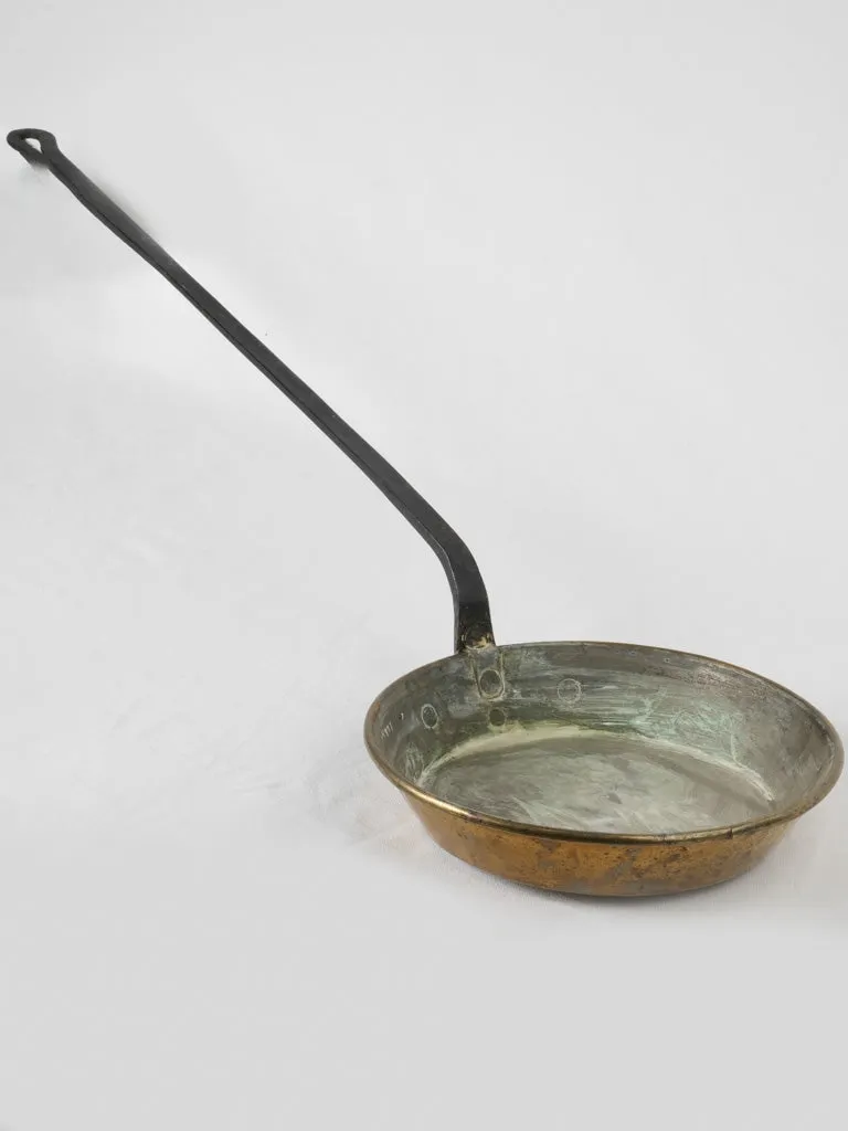 19th-century French copper sauté pan with long handle 52"