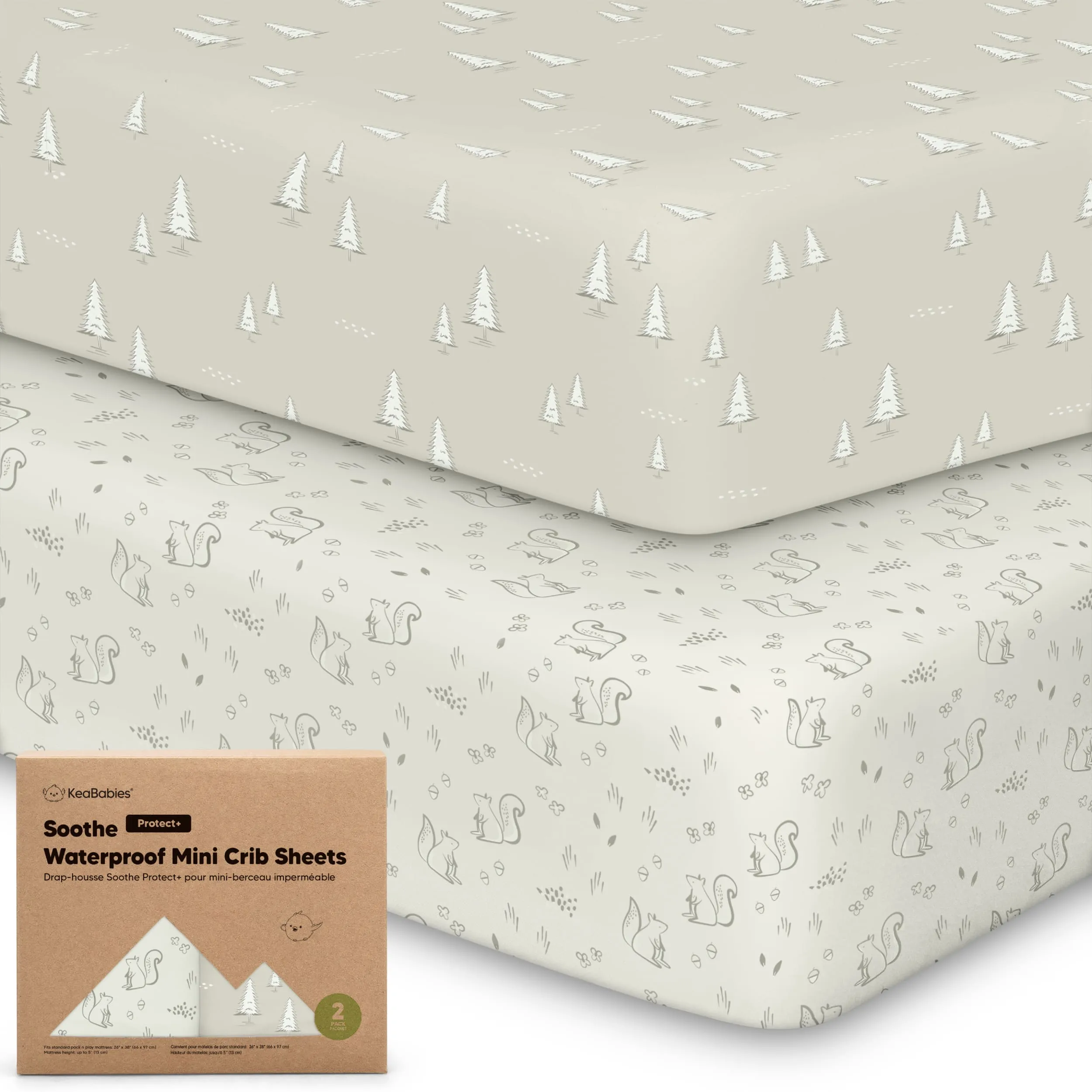 2-Pack Soothe [Protect ] Waterproof Mini Crib Sheets