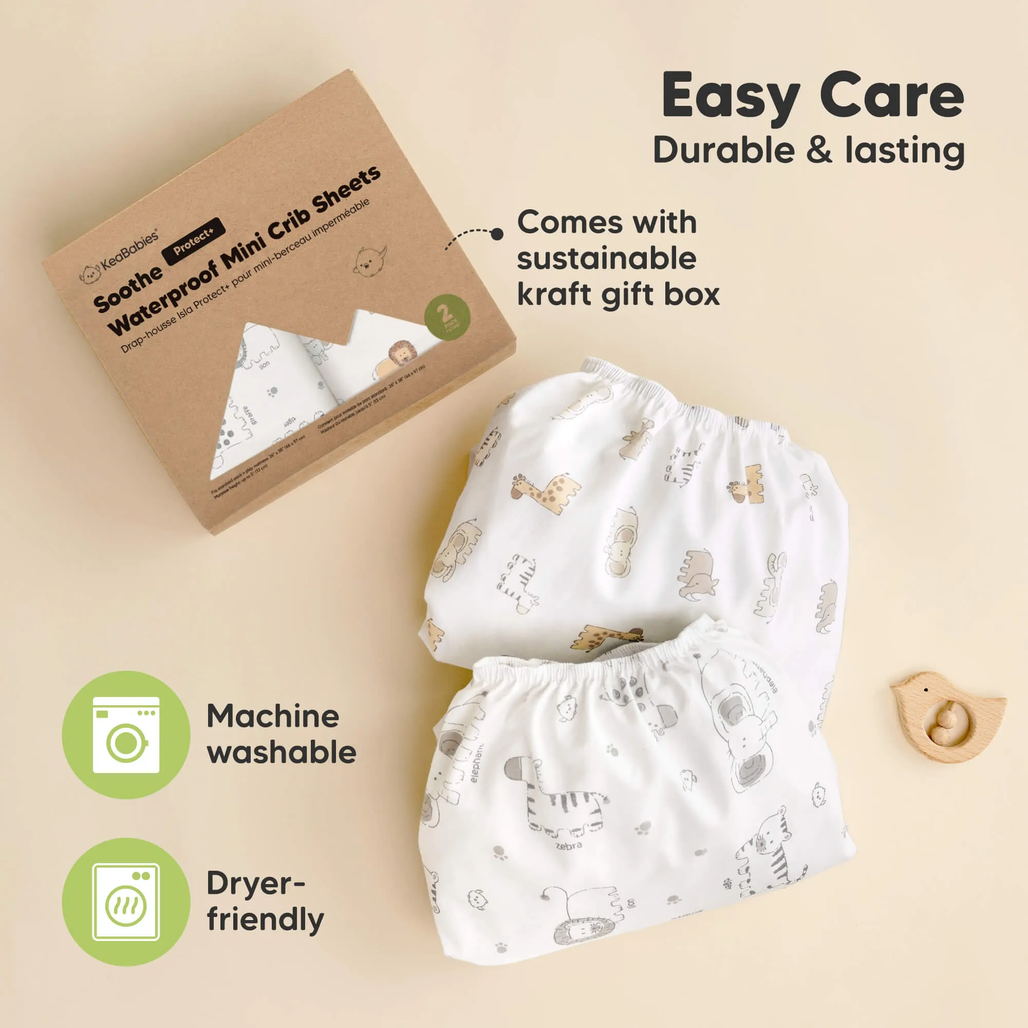 2-Pack Soothe [Protect ] Waterproof Mini Crib Sheets