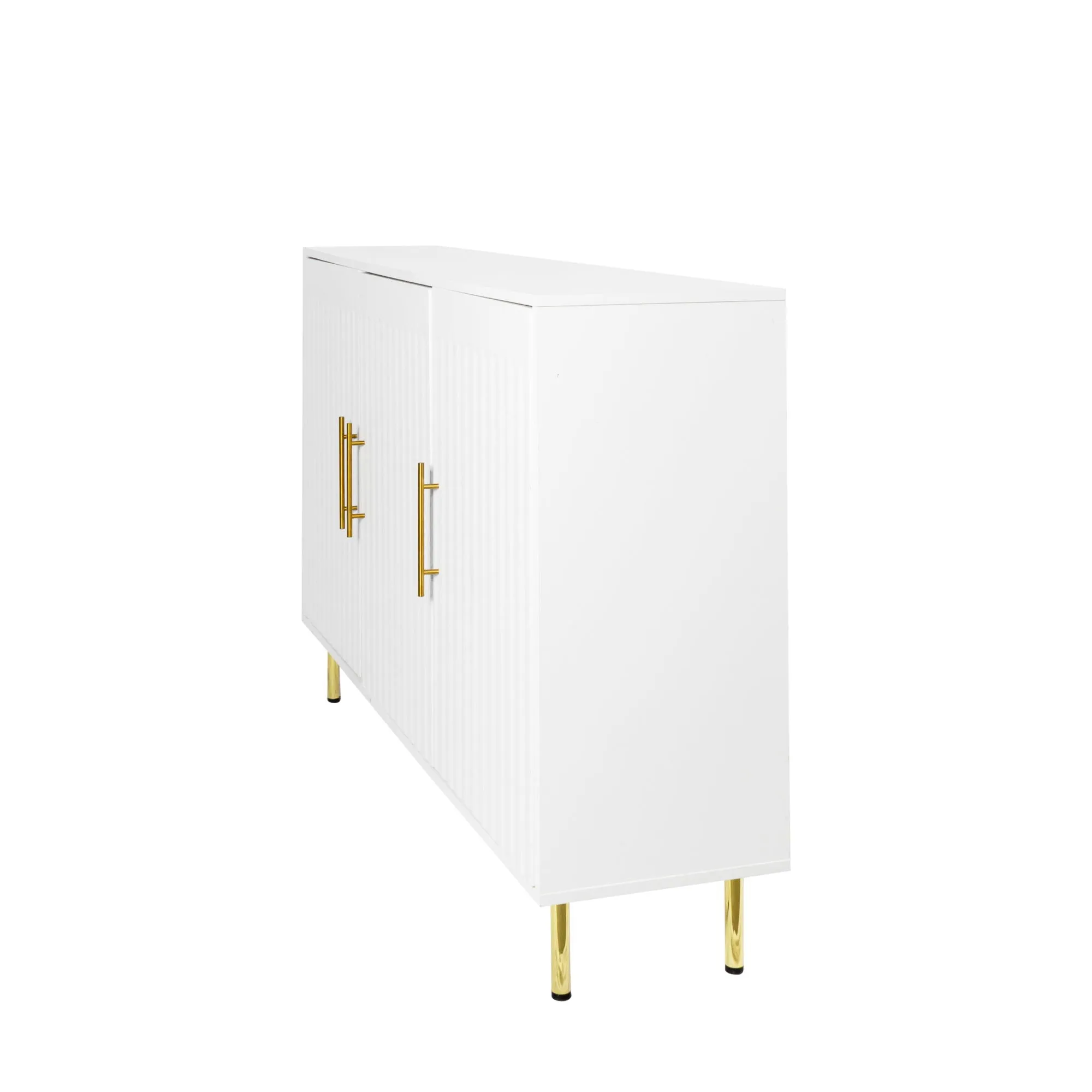 3 Door Large Storage Sideboard With Handles For Kitchen, Dining Room And Living Room, Accent Buffet Cabinet, Coffee Bar Sideboard Cabinet With 3 Doors - White / Gold