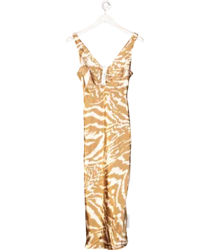 ASOS Beige Abstract Print Satin Maxi Dress UK 8