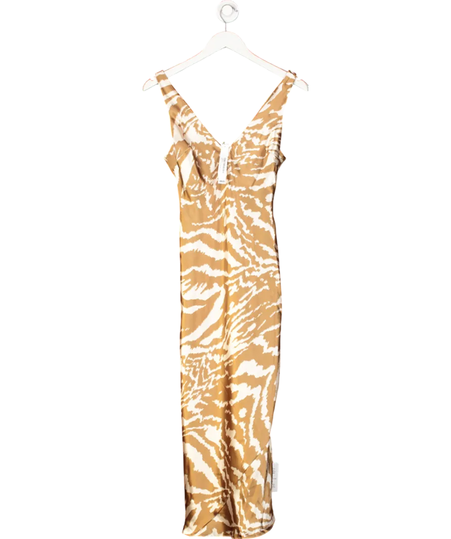 ASOS Beige Abstract Print Satin Maxi Dress UK 8