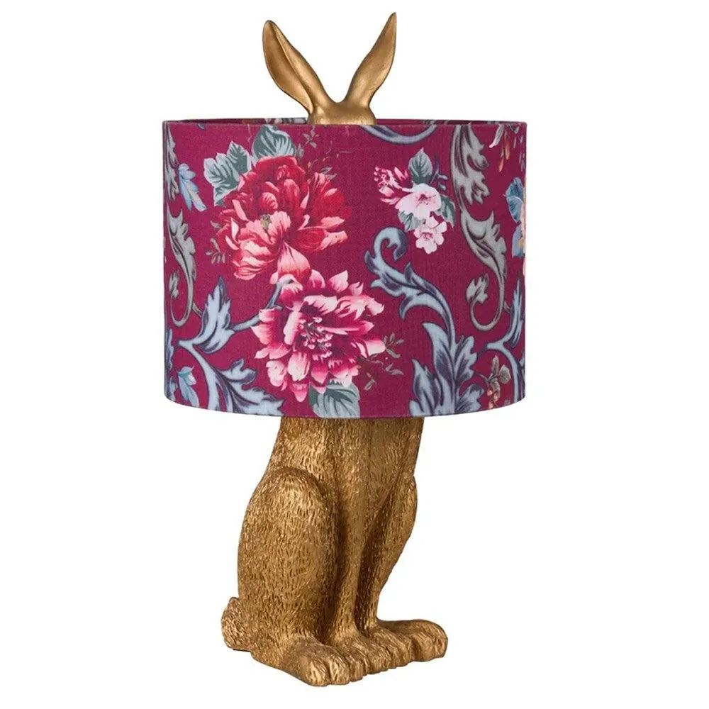 Caroline Charming Thistle, Resin Table Lamp - Gold, Red Floral Cloth Shade, 450mm High, PL0300