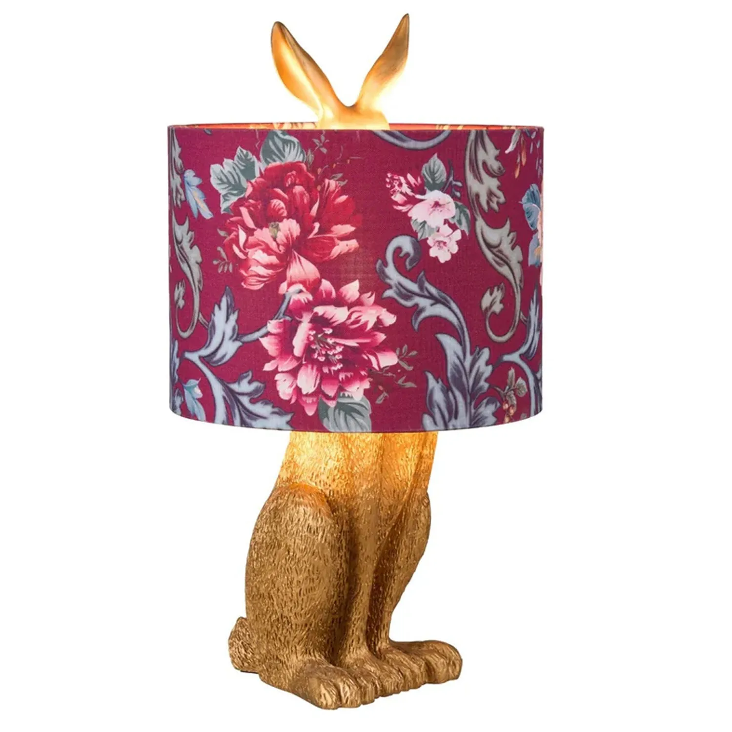 Caroline Charming Thistle, Resin Table Lamp - Gold, Red Floral Cloth Shade, 450mm High, PL0300