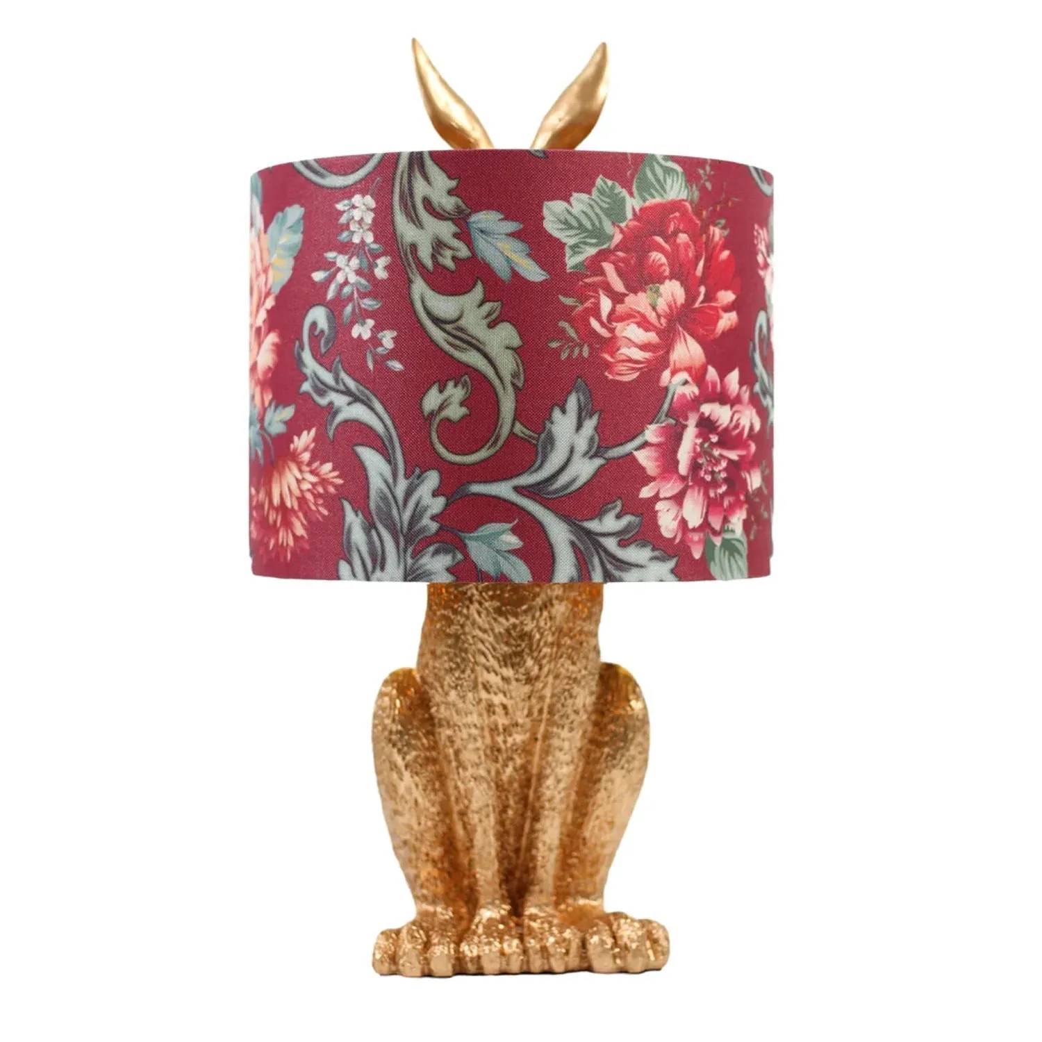 Caroline Charming Thistle, Resin Table Lamp - Gold, Red Floral Cloth Shade, 450mm High, PL0300