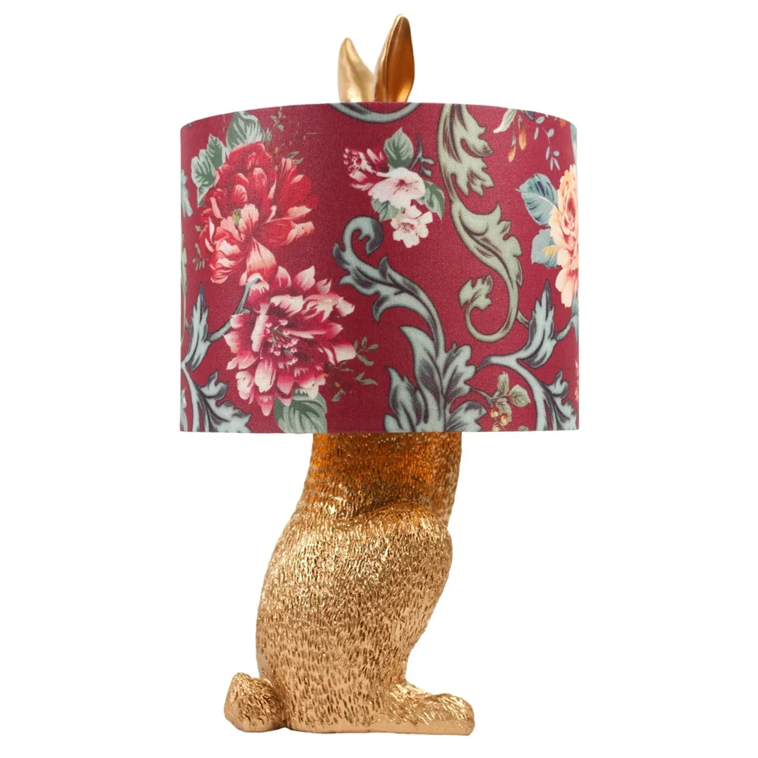 Caroline Charming Thistle, Resin Table Lamp - Gold, Red Floral Cloth Shade, 450mm High, PL0300
