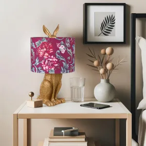 Caroline Charming Thistle, Resin Table Lamp - Gold, Red Floral Cloth Shade, 450mm High, PL0300