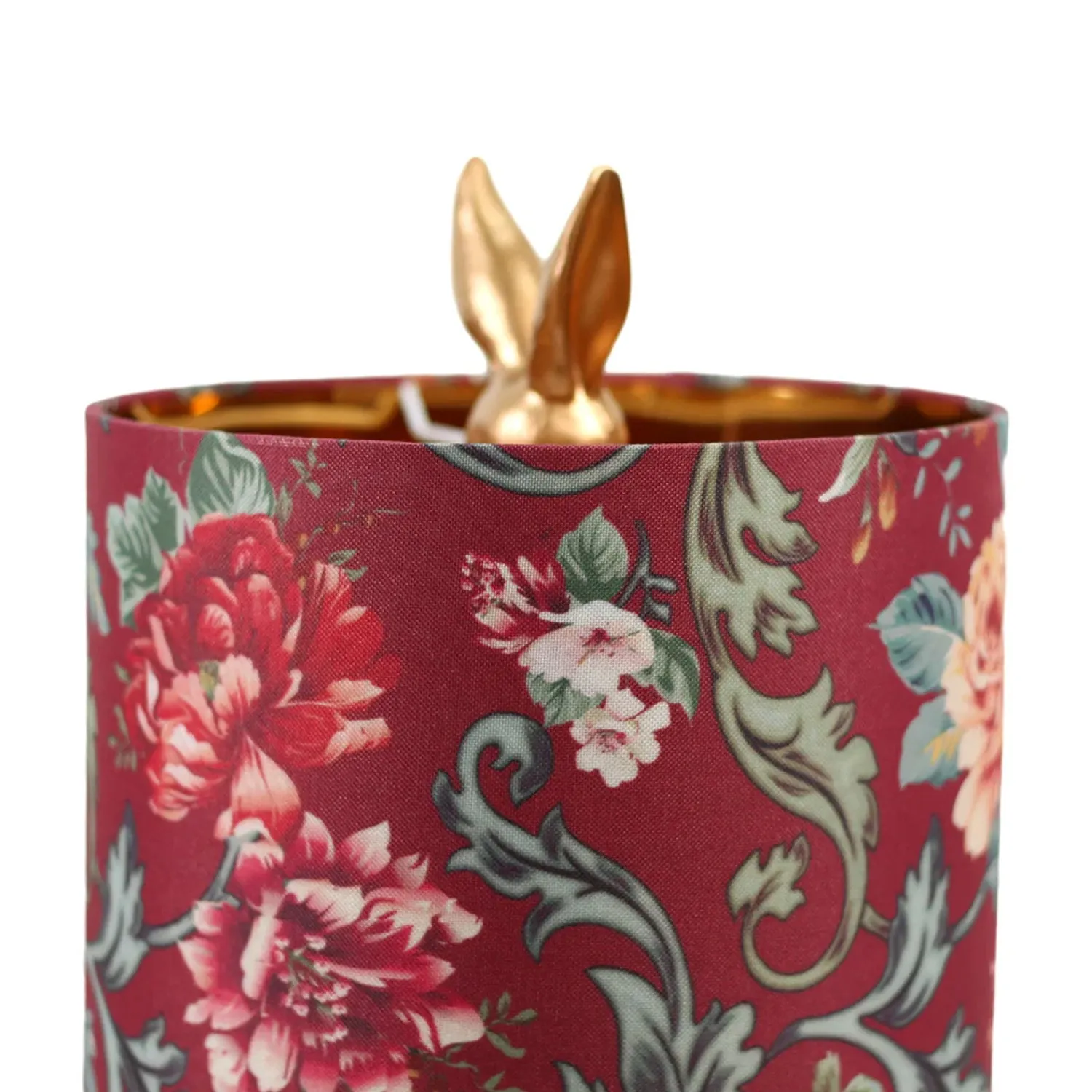 Caroline Charming Thistle, Resin Table Lamp - Gold, Red Floral Cloth Shade, 450mm High, PL0300