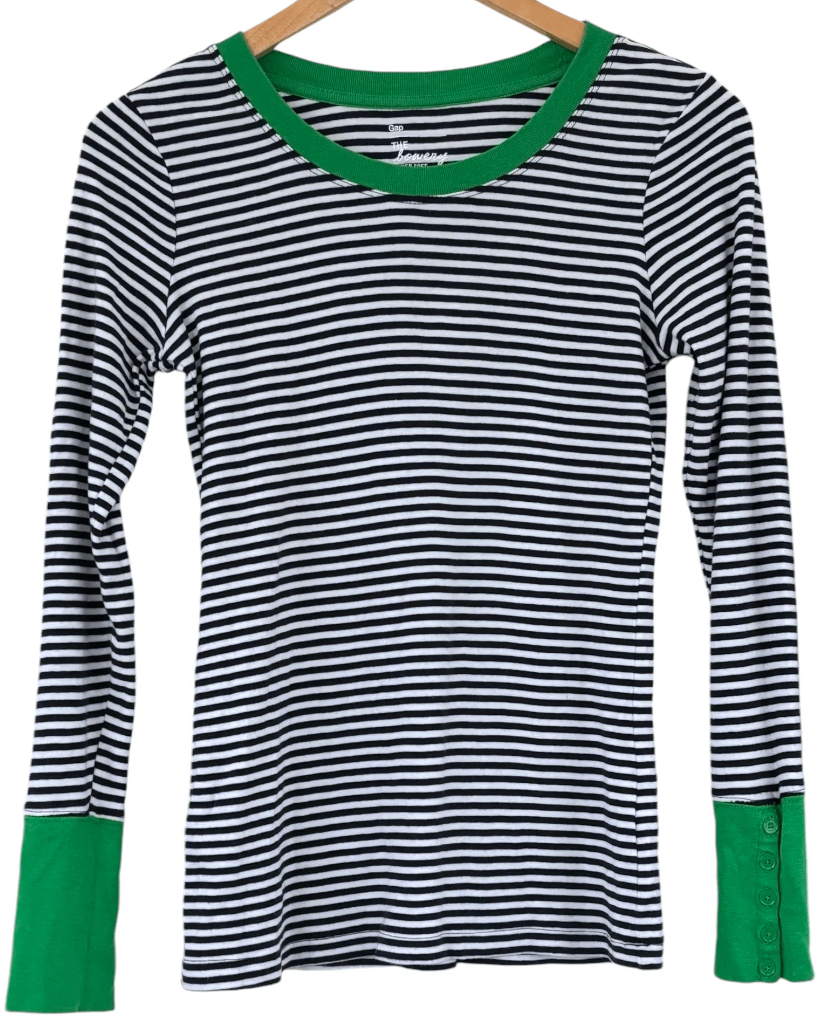 Cool Winter Stripe Button Cuff Long Sleeve Tee