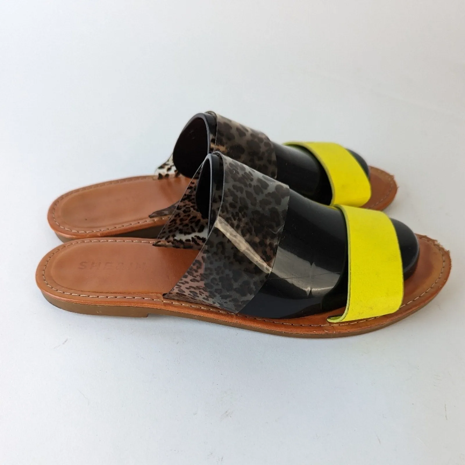 Double Straps Neon Yellow Slides - 8