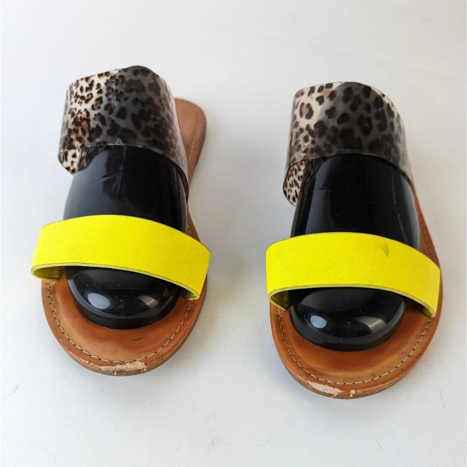 Double Straps Neon Yellow Slides - 8