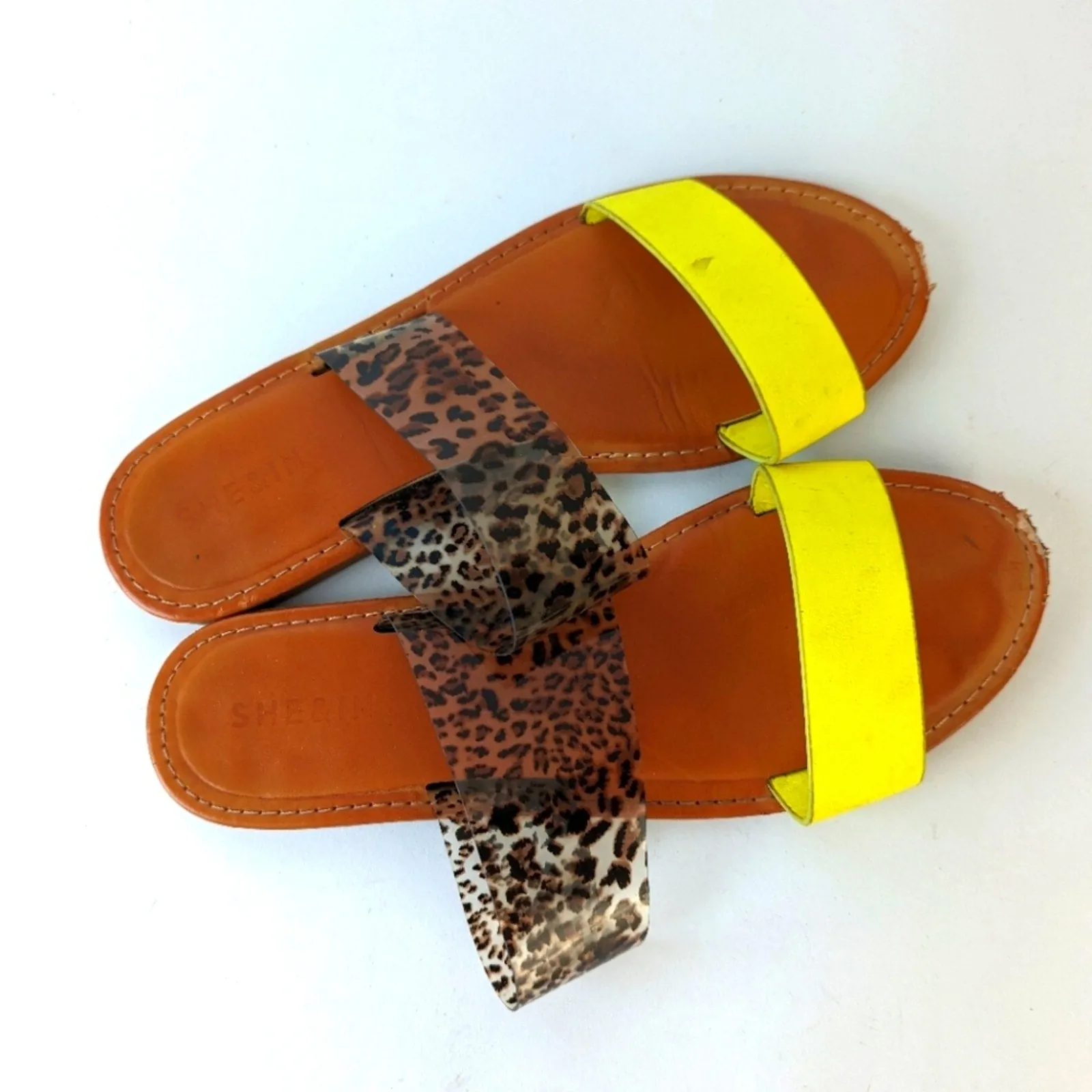Double Straps Neon Yellow Slides - 8