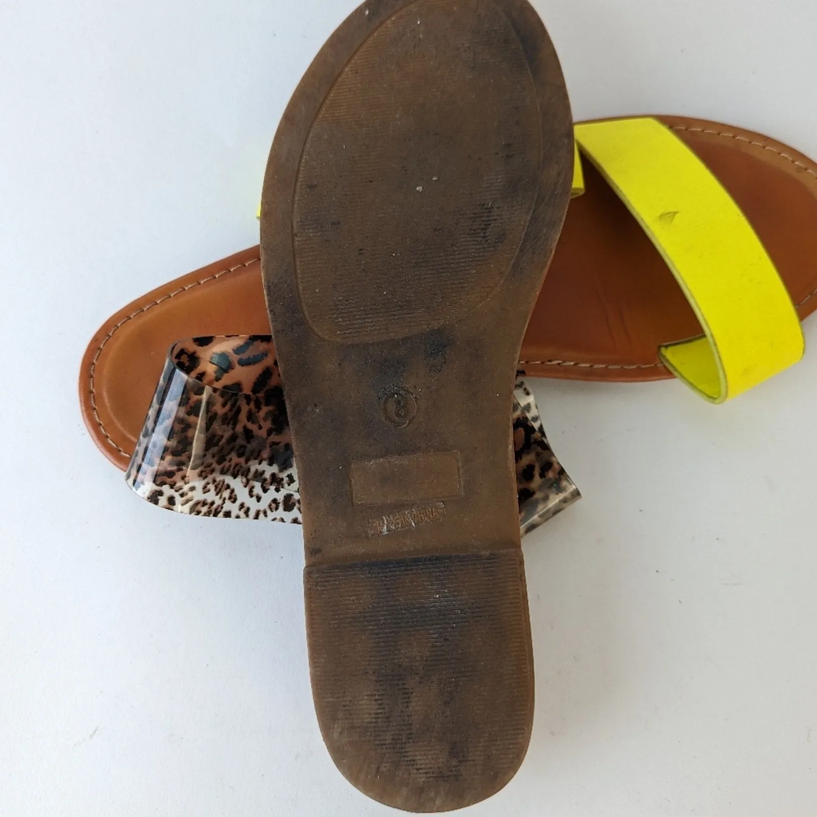 Double Straps Neon Yellow Slides - 8