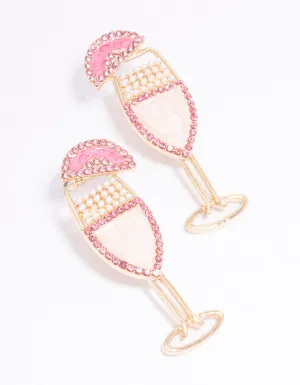 Gold & Pink Cocktail Stud Earrings