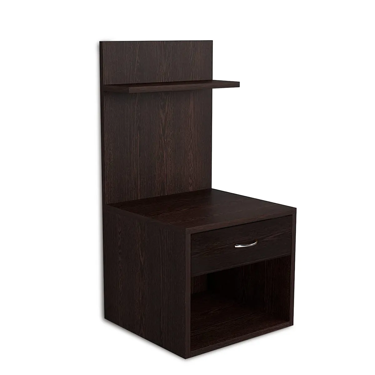 Kawachi Engineered Wood 2 Storage Shelf with Drawer Sofa Side Bedside Table with Open Cabinet Nightstand End Table Wenge Brown