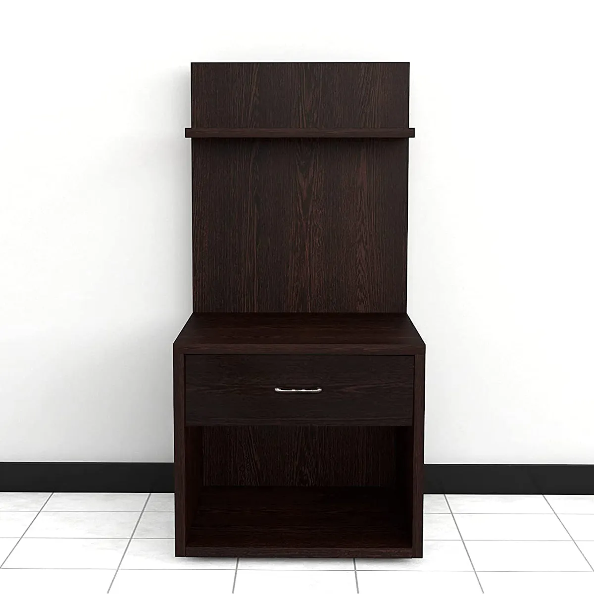 Kawachi Engineered Wood 2 Storage Shelf with Drawer Sofa Side Bedside Table with Open Cabinet Nightstand End Table Wenge Brown