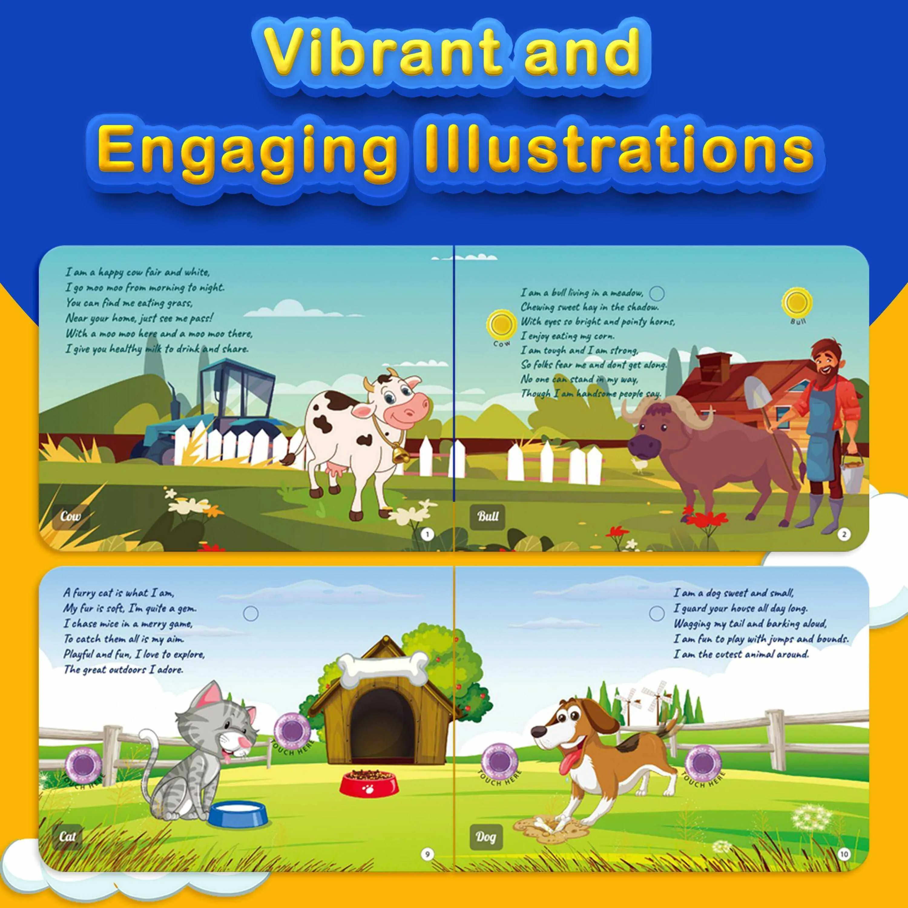 Kiddale 2-Pack Farm and Wild Animal Nursery Rhymes Sound Book