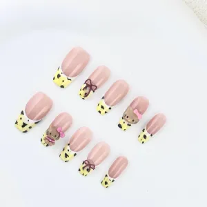 Leopard Bow Kitty Trapezoid Press-On Nails