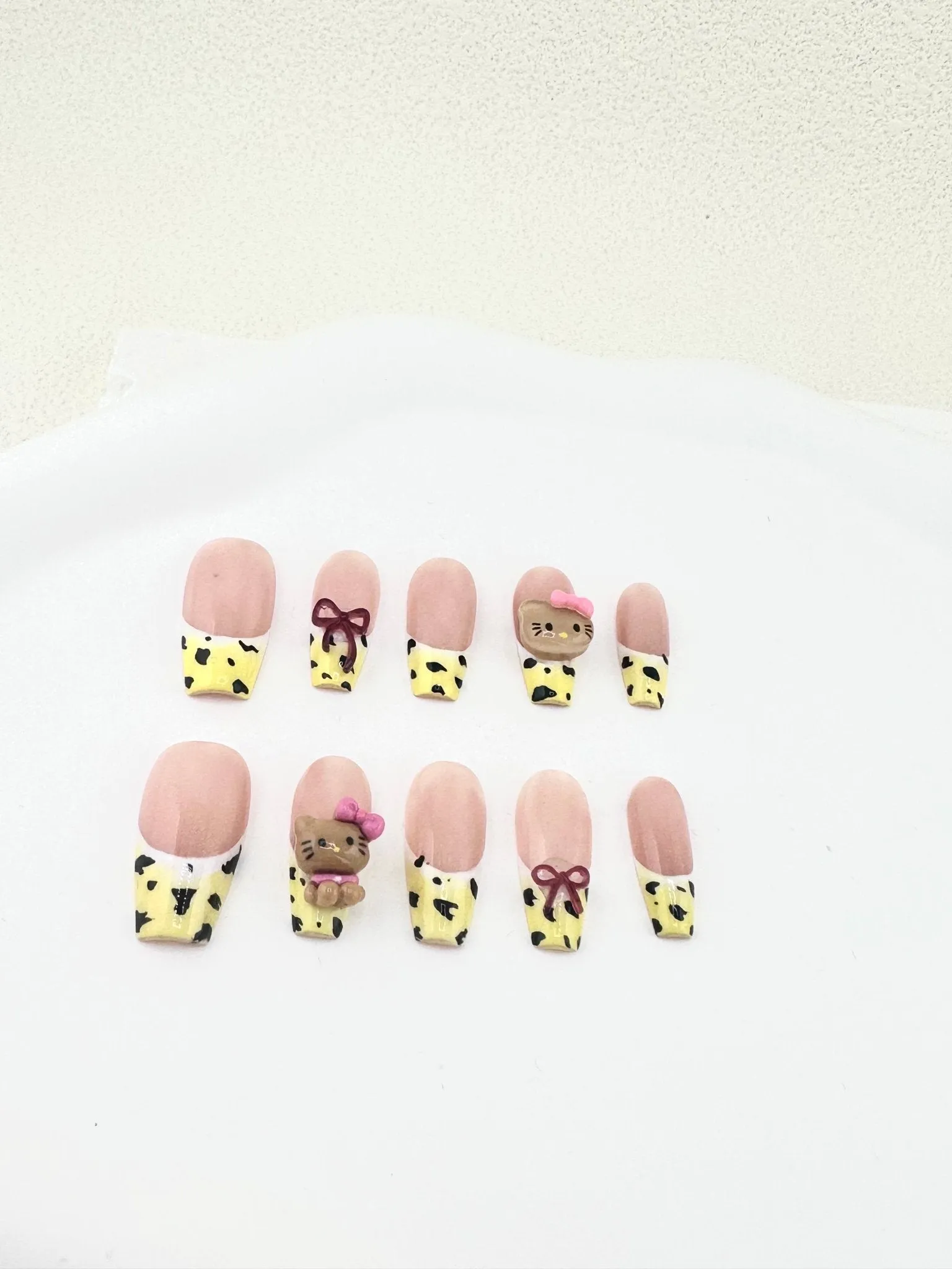 Leopard Bow Kitty Trapezoid Press-On Nails