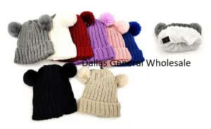 Little Girls Thermal 2 Pom Pom Beanie Hats Wholesale