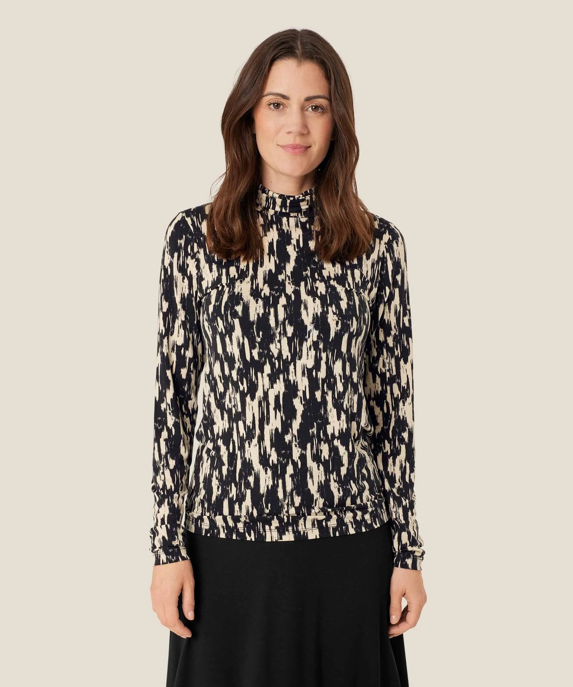 Masai Brooklyn High Neck Jersey Top Black Print