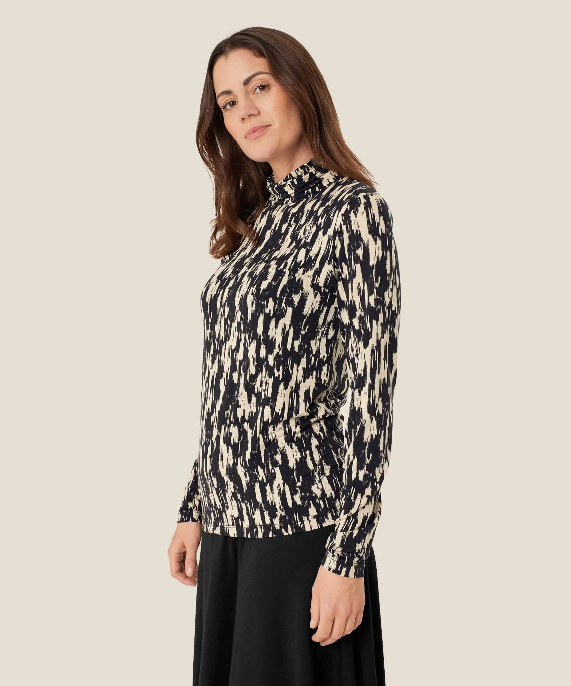Masai Brooklyn High Neck Jersey Top Black Print
