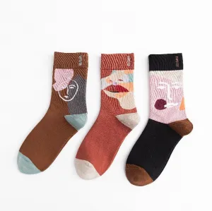Miss June’s | Set 3 pairs cotton socks｜Creative | Colorful | Cool | Patterned | Designed | Unisex | Gift Idea | Casual | Comfort | Women