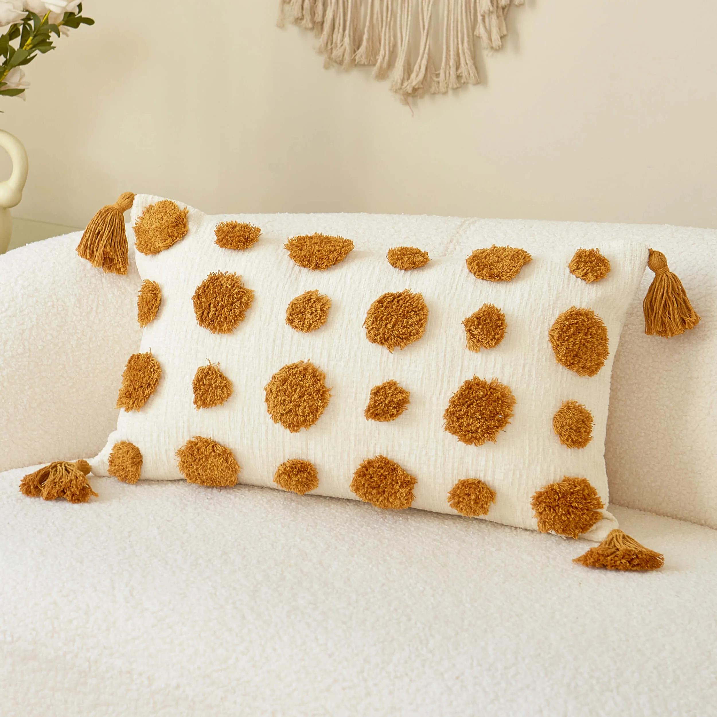 Orange Dot Tufted Lumbar Pillow