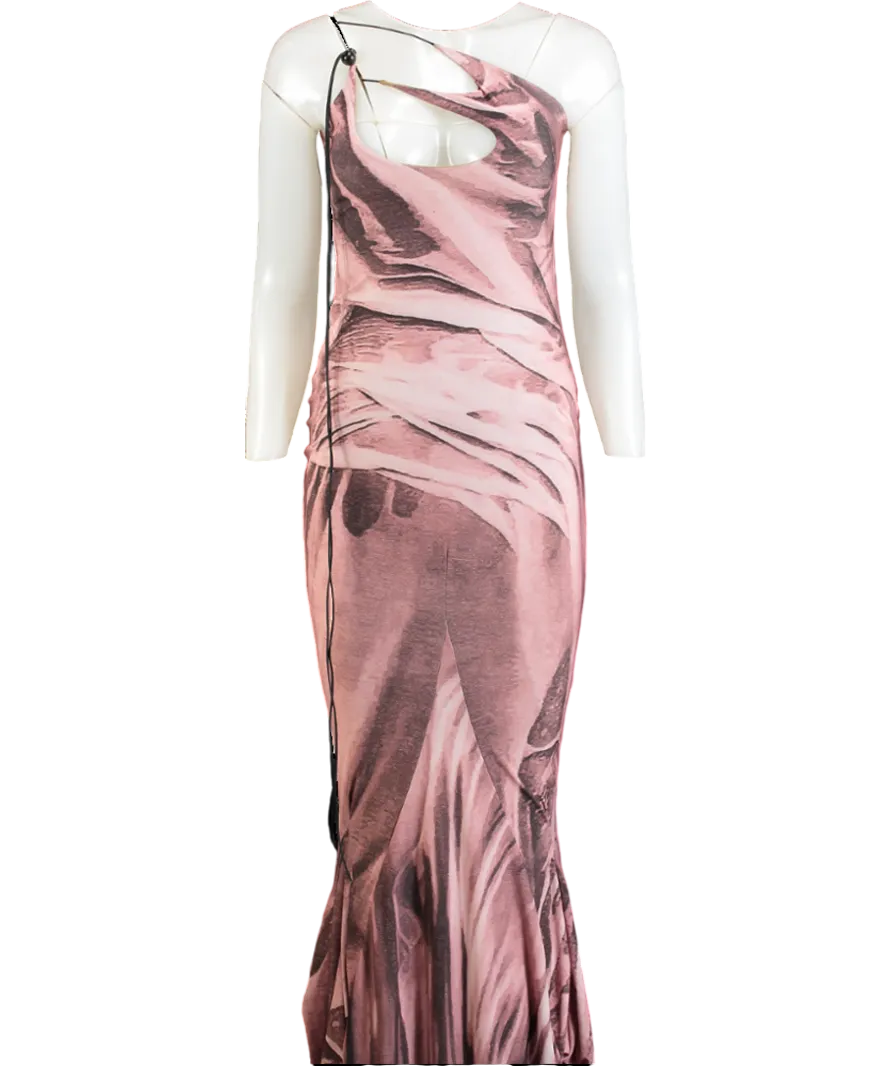Pink Abstract Cut Out Slinky Maxi Dress UK XS/S