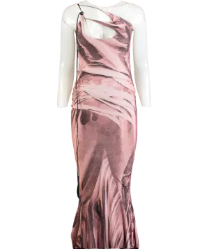 Pink Abstract Cut Out Slinky Maxi Dress UK XS/S