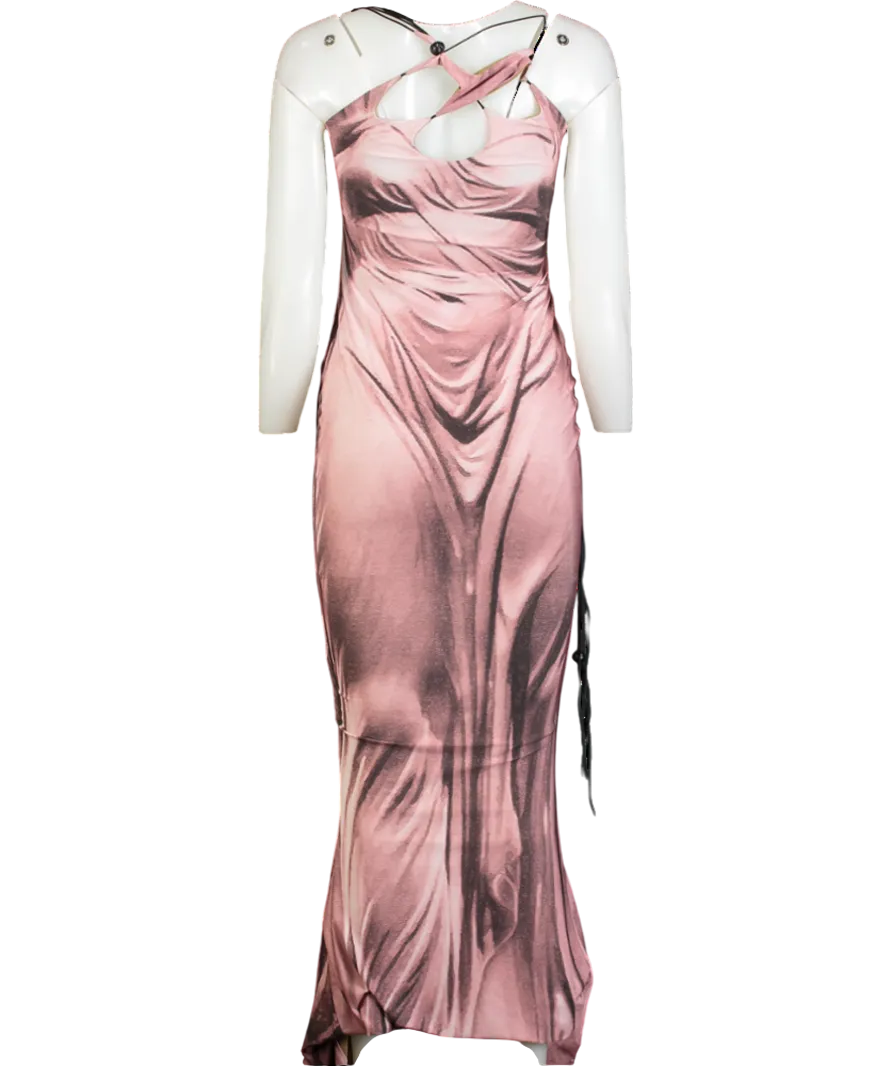 Pink Abstract Cut Out Slinky Maxi Dress UK XS/S