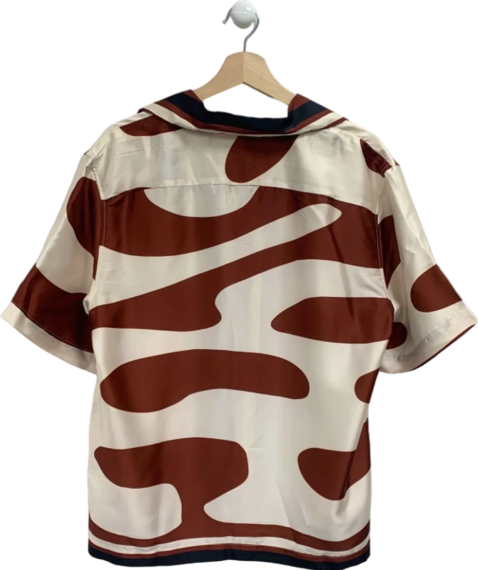 Reiss Brown/Cream Abstract Floral Print Short Sleeve Shirt UK S