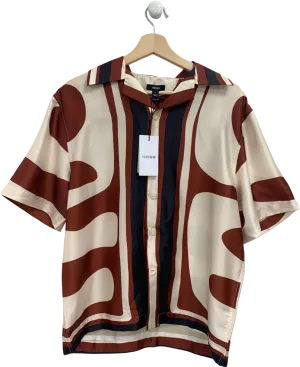 Reiss Brown/Cream Abstract Floral Print Short Sleeve Shirt UK S