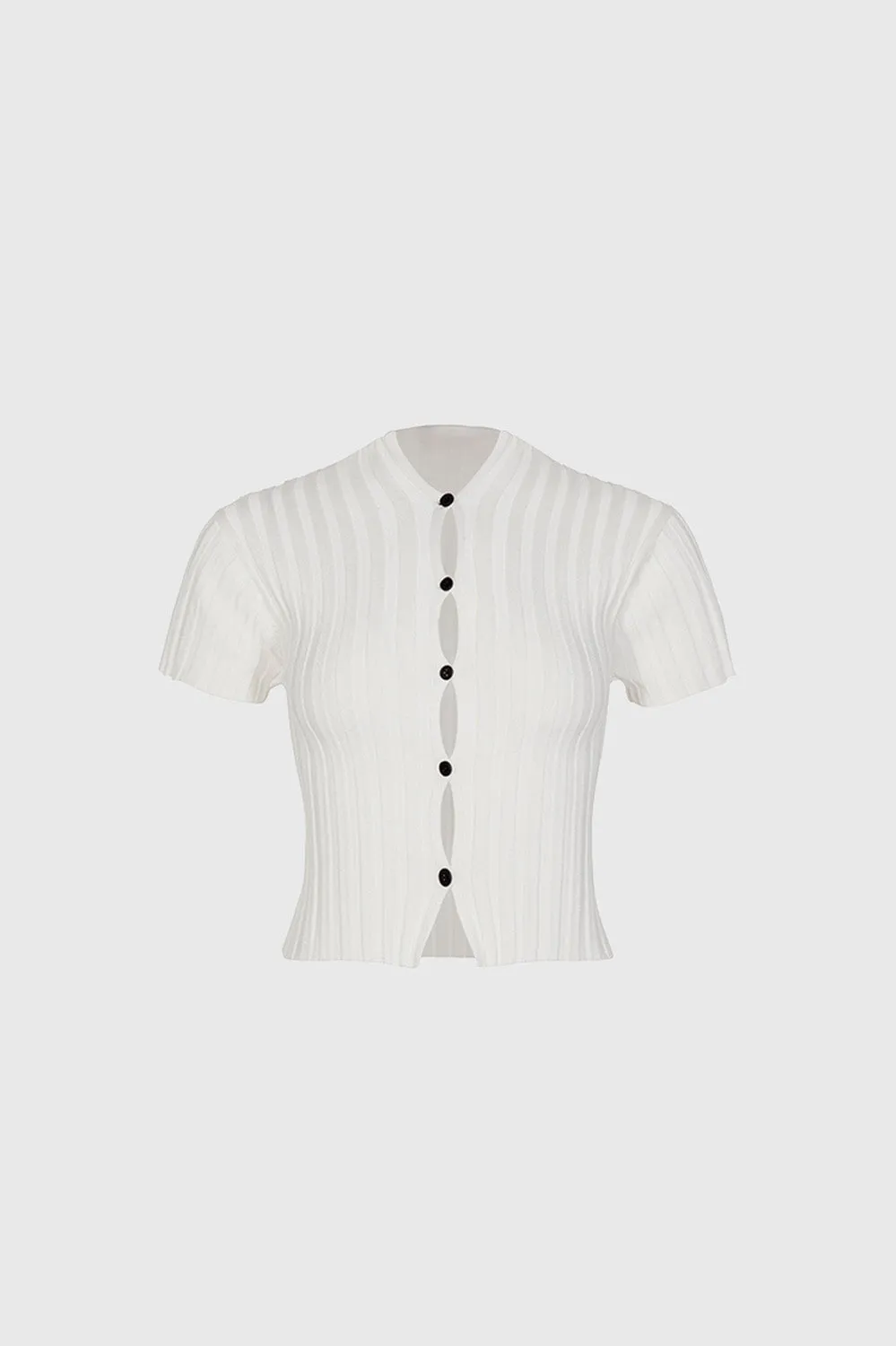 Ribbed Crop Top with Cuts - White