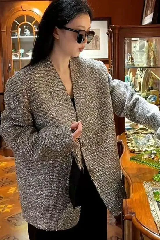 Temperament Shiny Silver Suit Jacket
