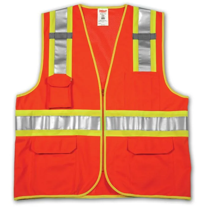 TINGLEY RUBBER CORP V73859.L-XL Job Sight Class 2 Two-Tone Surveyor Vest, Hi-Vis Orange, Large/X-Large, 1 Each