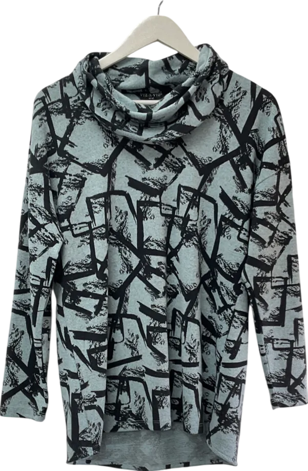 viza viz Blue Square Abstract Print Cowl Neck Top UK 14