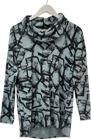 viza viz Blue Square Abstract Print Cowl Neck Top UK 14