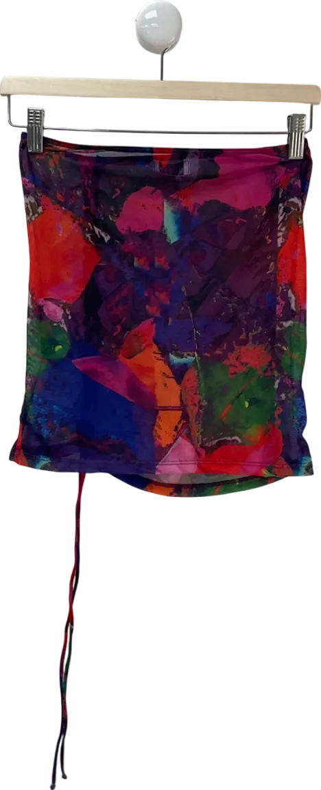 White Fox Multicoloured Abstract Print Drawstring Skirt UK XS