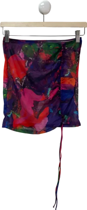 White Fox Multicoloured Abstract Print Drawstring Skirt UK XS