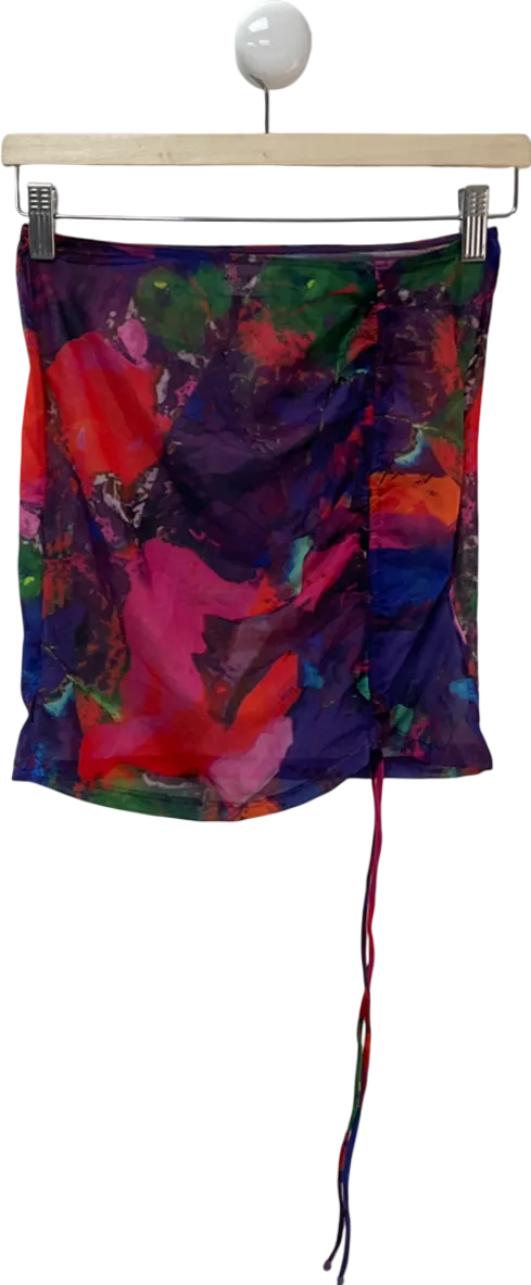 White Fox Multicoloured Abstract Print Drawstring Skirt UK XS