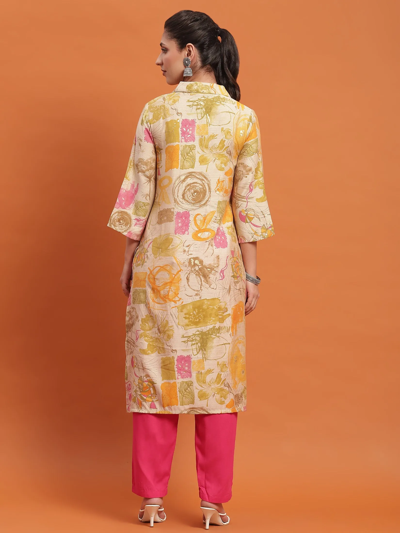 Women Olive Abstract Print Kurta