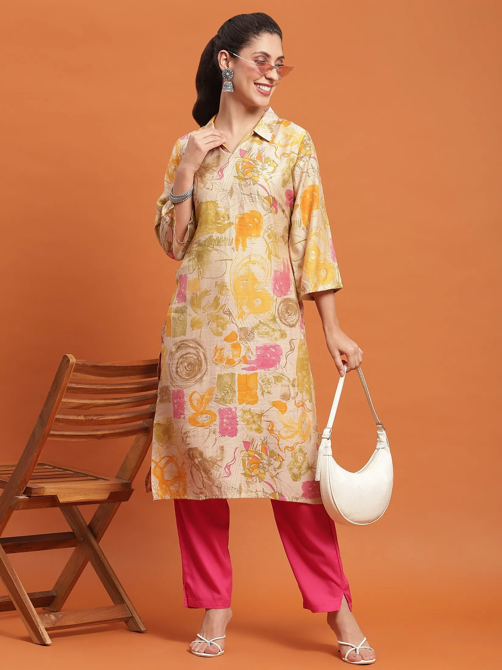 Women Olive Abstract Print Kurta