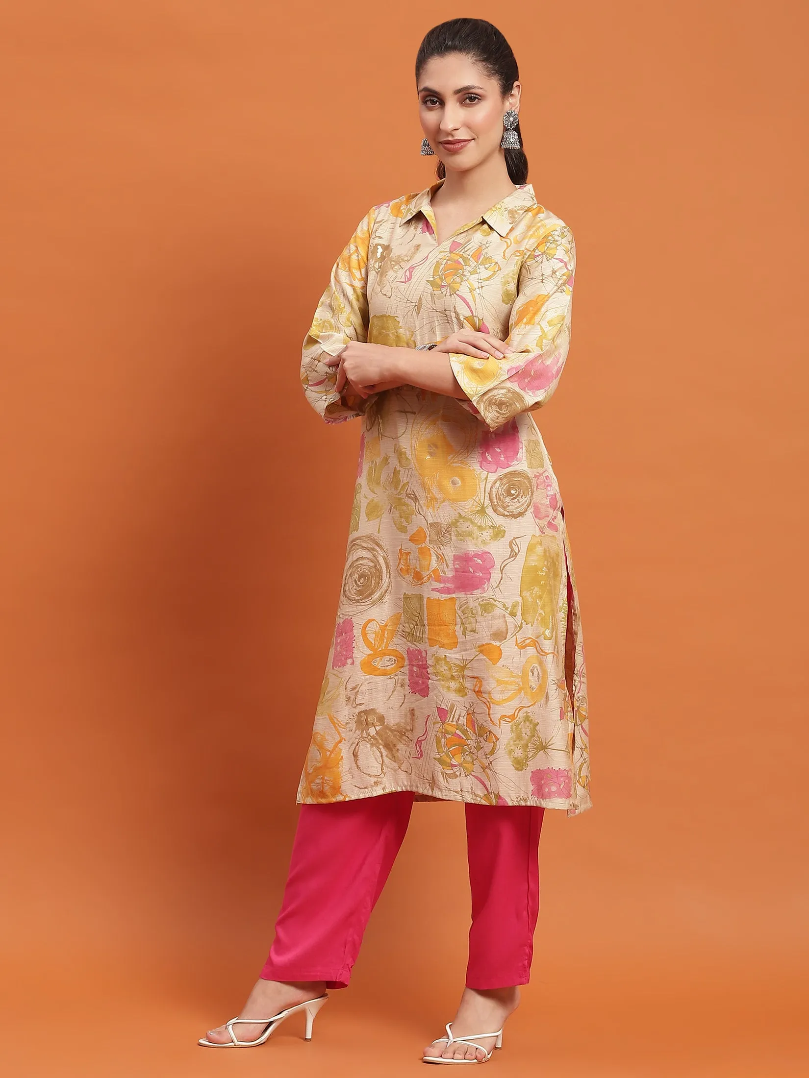 Women Olive Abstract Print Kurta