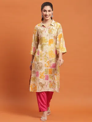 Women Olive Abstract Print Kurta