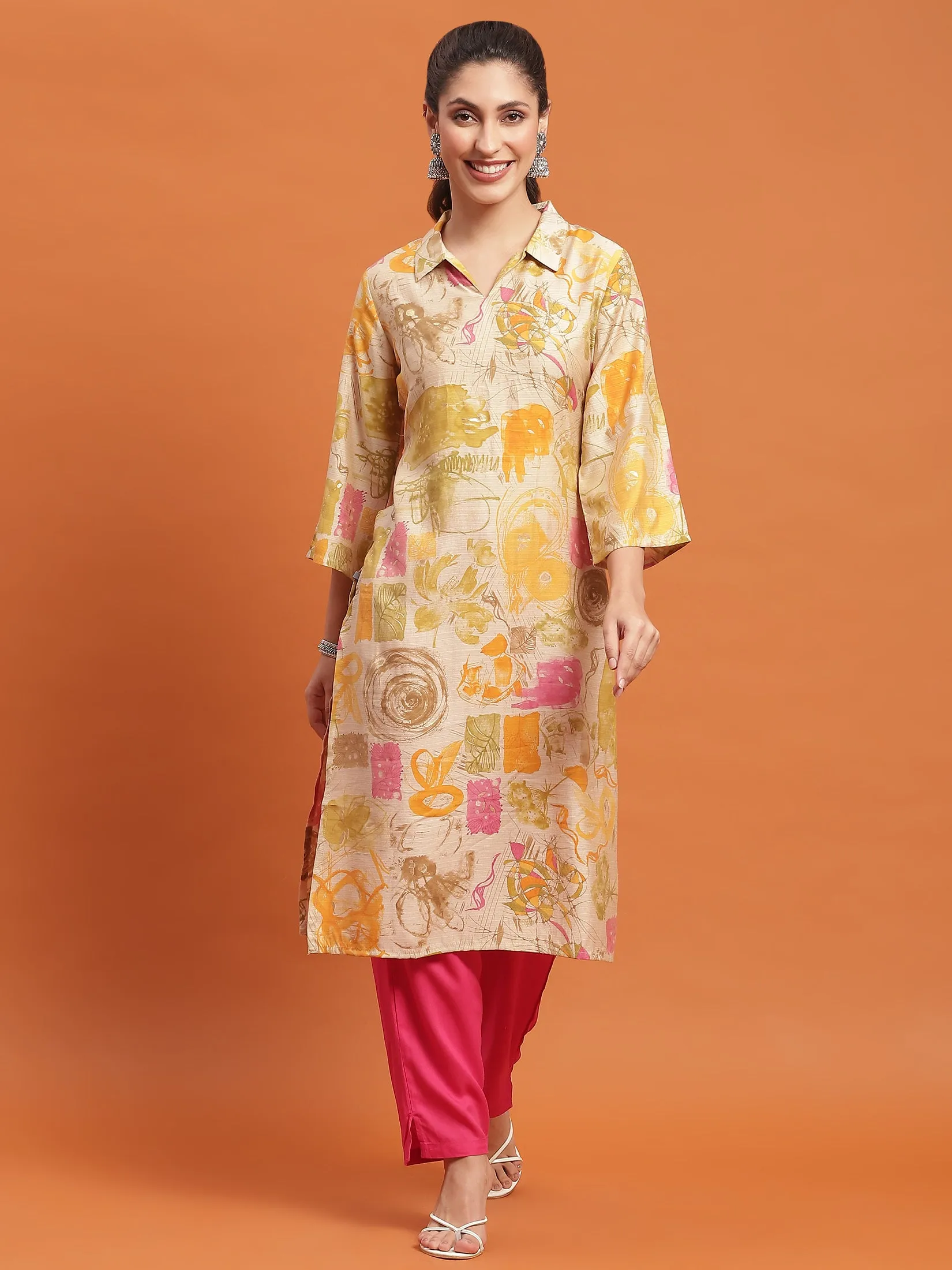 Women Olive Abstract Print Kurta