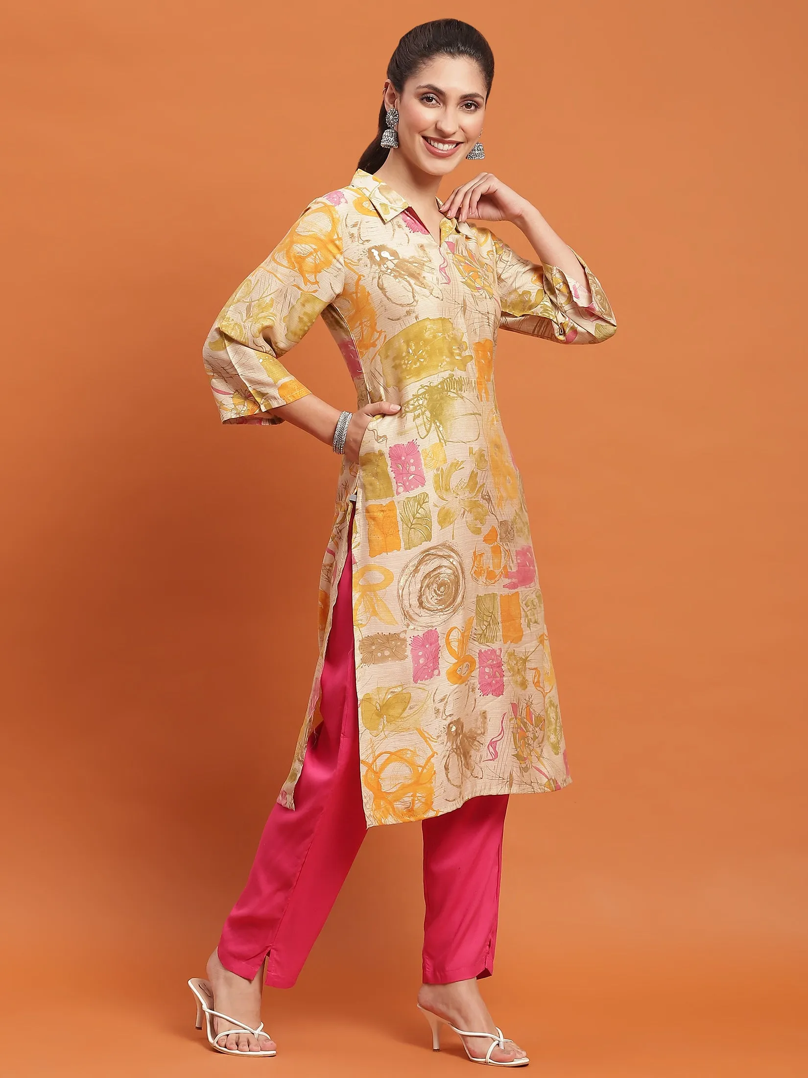 Women Olive Abstract Print Kurta