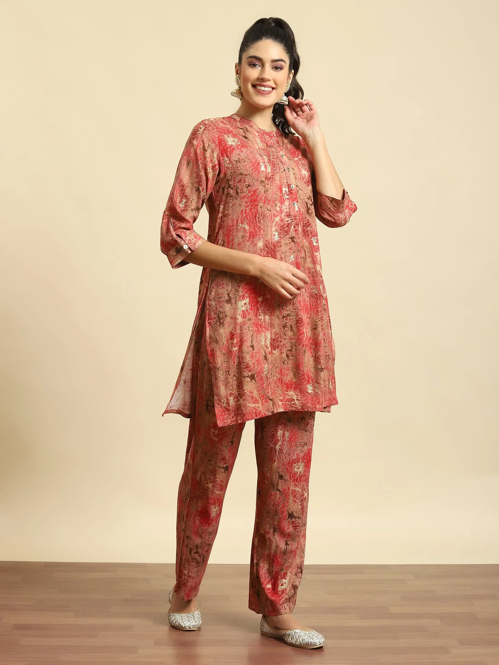 Women Red Abstract Print Co-Ord Set